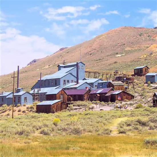 Bodie with mountains in the background