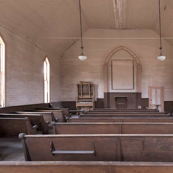 inside the church of abandoned mining town